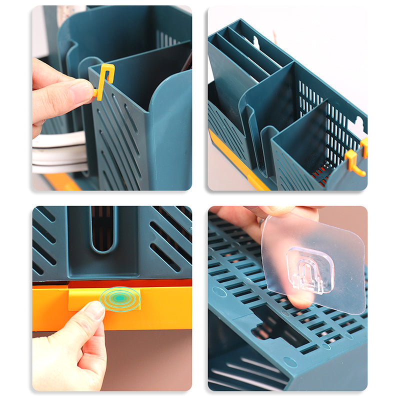 Cutlery Rack Wall-Mounted Divided Slots Drainable No-Drill Mount