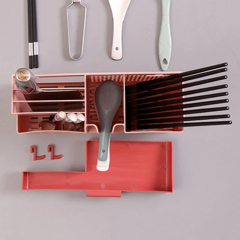Cutlery Rack Wall-Mounted Divided Slots Drainable No-Drill Mount