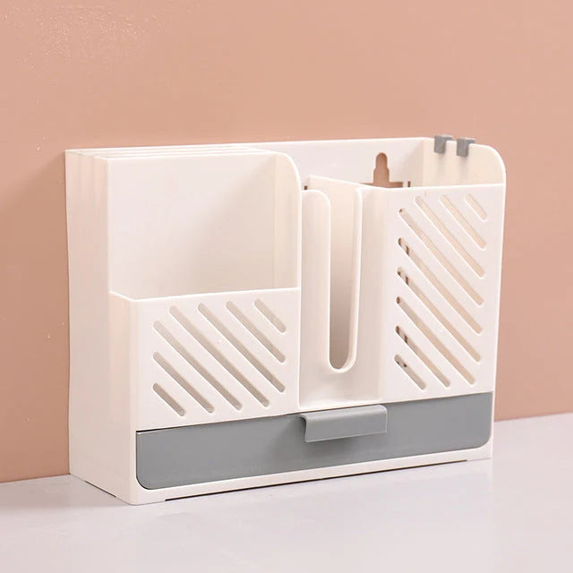 Cutlery Rack Wall-Mounted Divided Slots Drainable No-Drill Mount