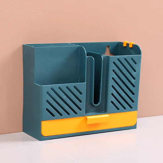 Cutlery Rack Wall-Mounted Divided Slots Drainable No-Drill Mount