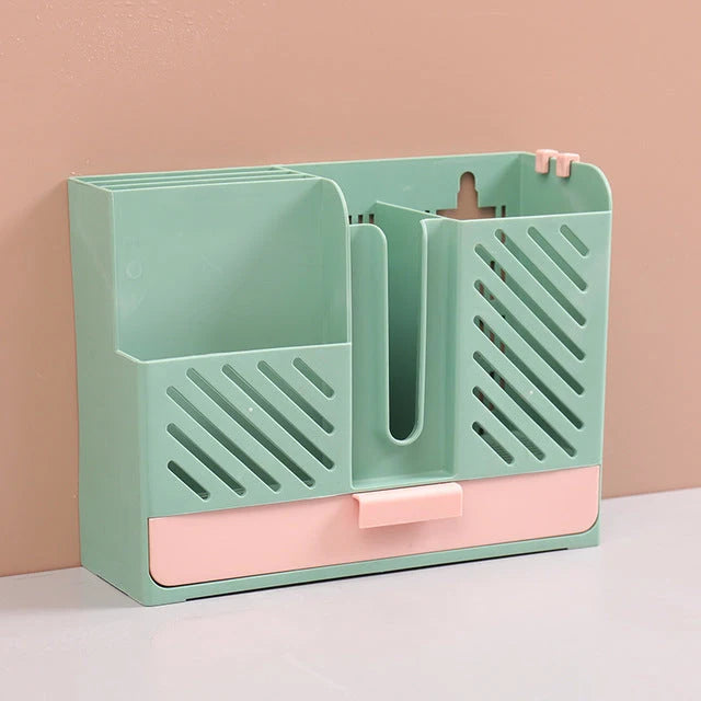 Cutlery Rack Wall-Mounted Divided Slots Drainable No-Drill Mount
