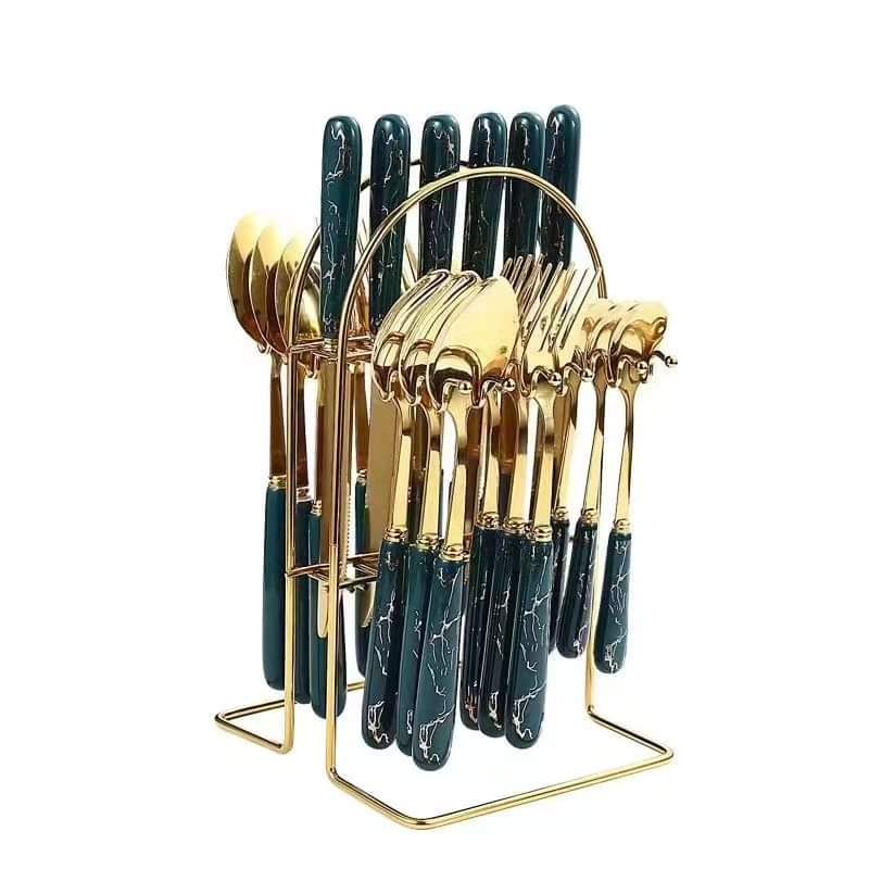 Cutlery Set 24-Piece Stainless Steel Green Handles