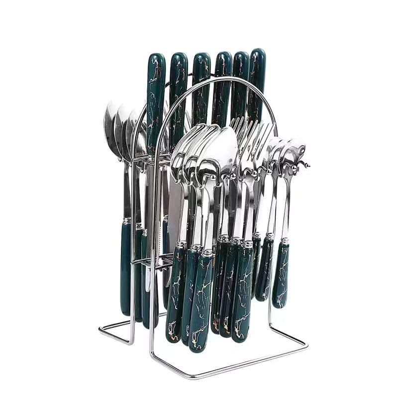 Cutlery Set 24-Piece Stainless Steel Green Handles