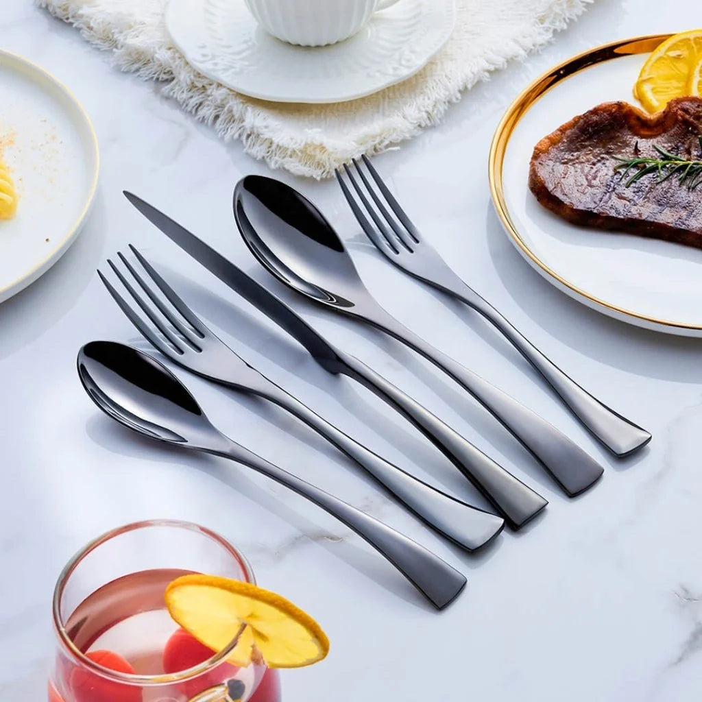 Cutlery Set Matte Black Stainless Steel 24-Piece Rust-Resistant