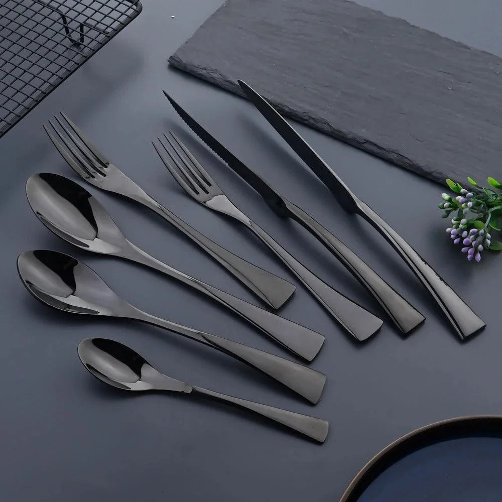 Cutlery Set Matte Black Stainless Steel 24-Piece Rust-Resistant