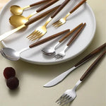 Cutlery Set Stainless Steel Wood Handles 16-Piece Rust-Resistant