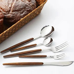 Cutlery Set Stainless Steel Wood Handles 16-Piece Rust-Resistant