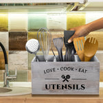 Cutlery Storage Box Wooden Compartment Organizer Space-Saving