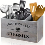 Cutlery Storage Box Wooden Compartment Organizer Space-Saving