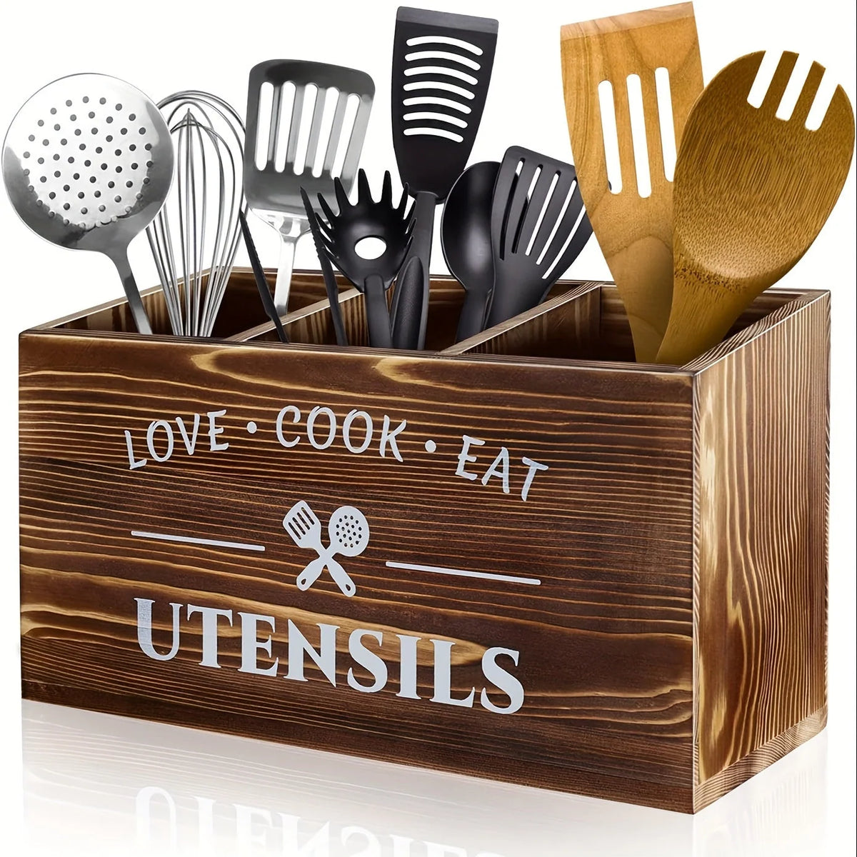 Cutlery Storage Box Wooden Compartment Organizer Space-Saving