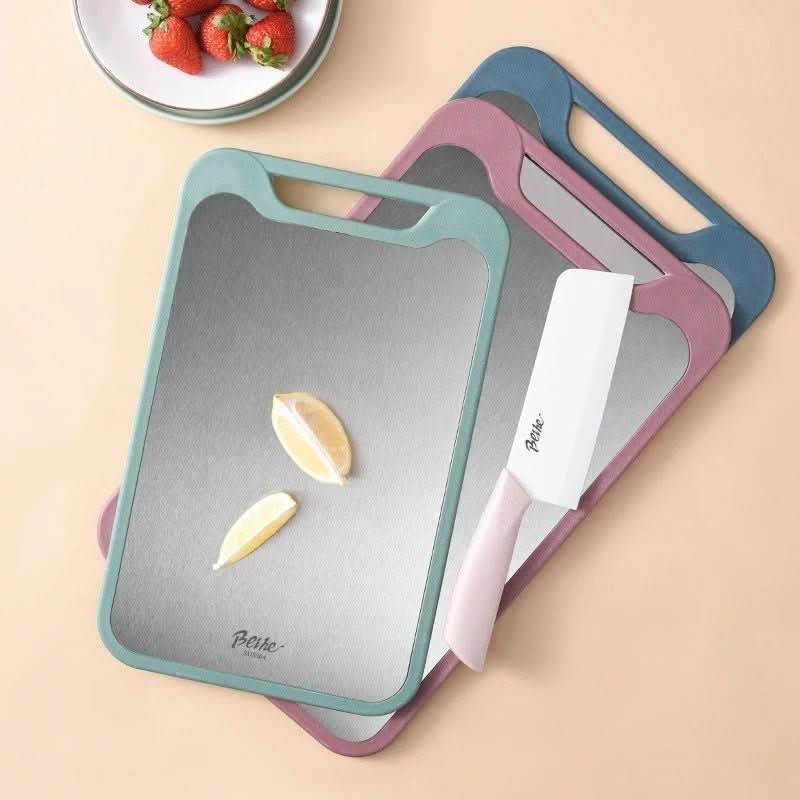 Cutting Board Double-Sided Stainless Steel With Juice Groove & Garlic Grater
