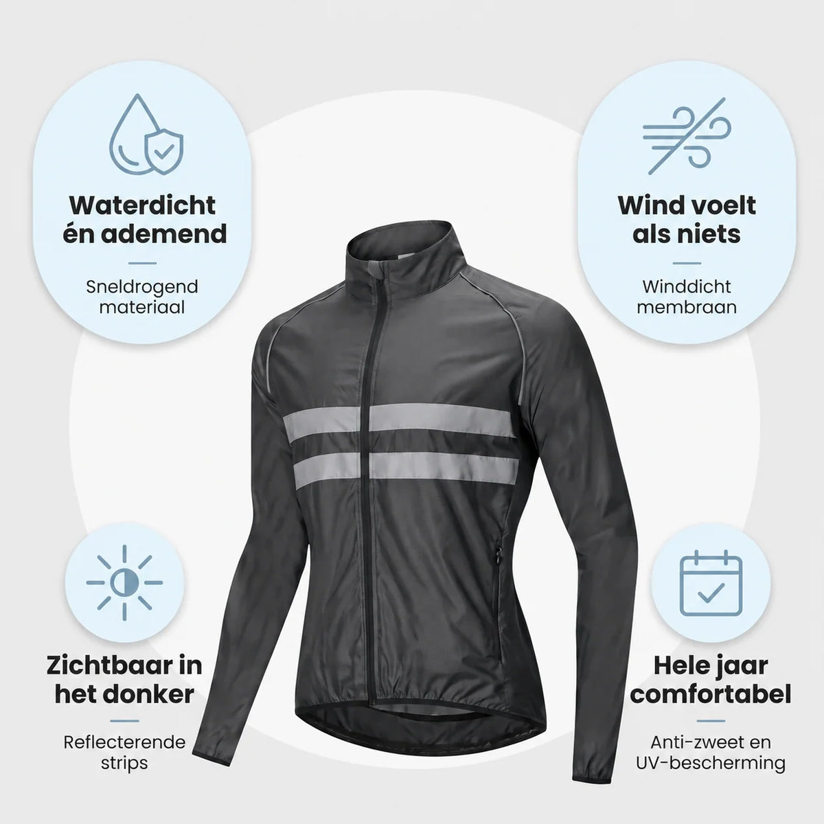 Cycling Jacket Water-Repellent Windproof Breathable With Reflective Stripes