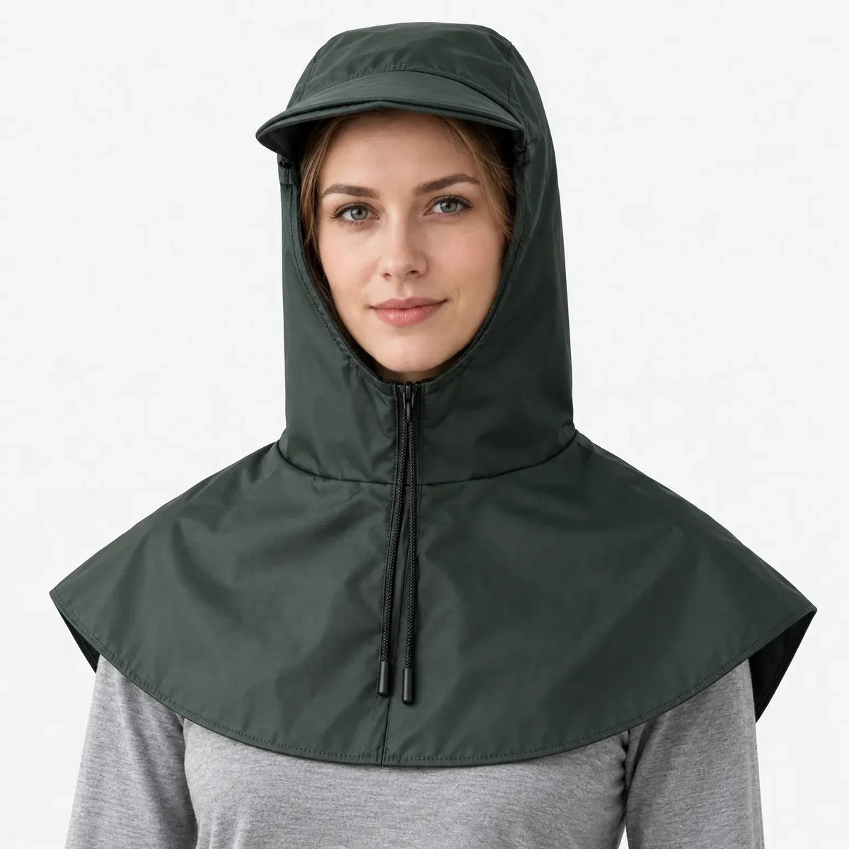 Cycling Rain Cape Waterproof Helmet-Compatible Hood Built-In Visor