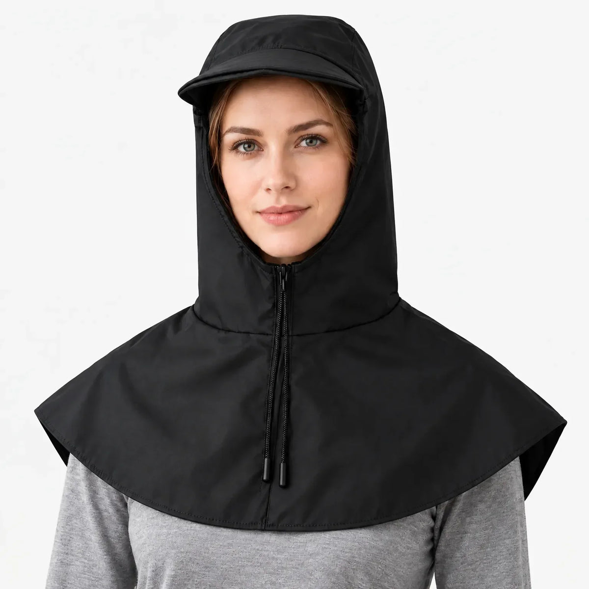 Cycling Rain Cape Waterproof Helmet-Compatible Hood Built-In Visor