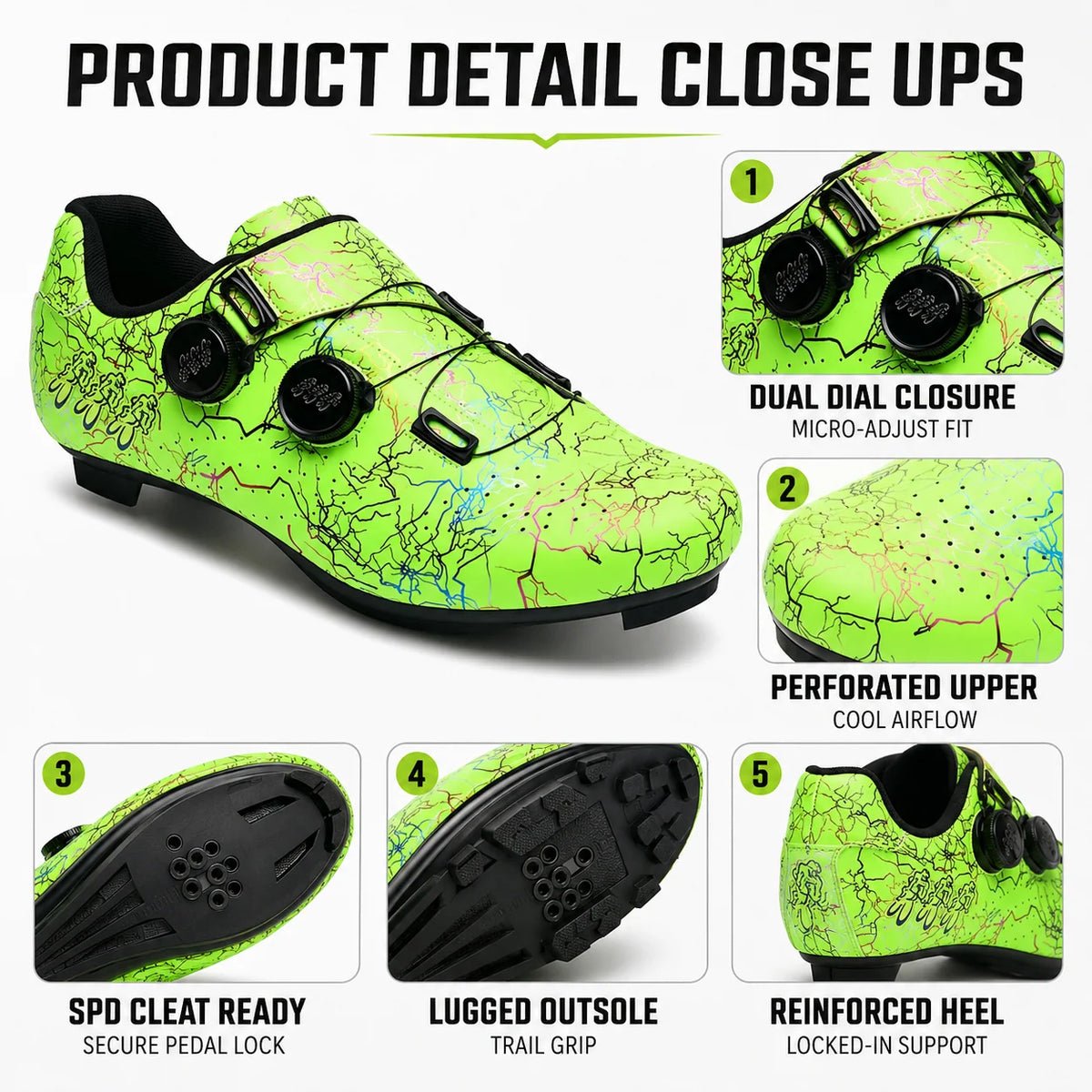 Cycling Shoes SPD-Compatible Dual Dial Closure Rigid Sole
