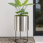 Cylinder Planter Stainless Steel Raised Stand Waterproof Lining