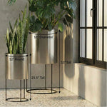 Cylinder Planter Stainless Steel Raised Stand Waterproof Lining