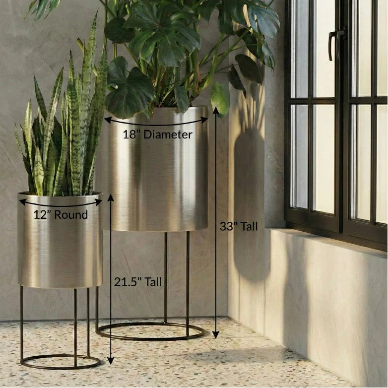Cylinder Planter Stainless Steel Raised Stand Waterproof Lining