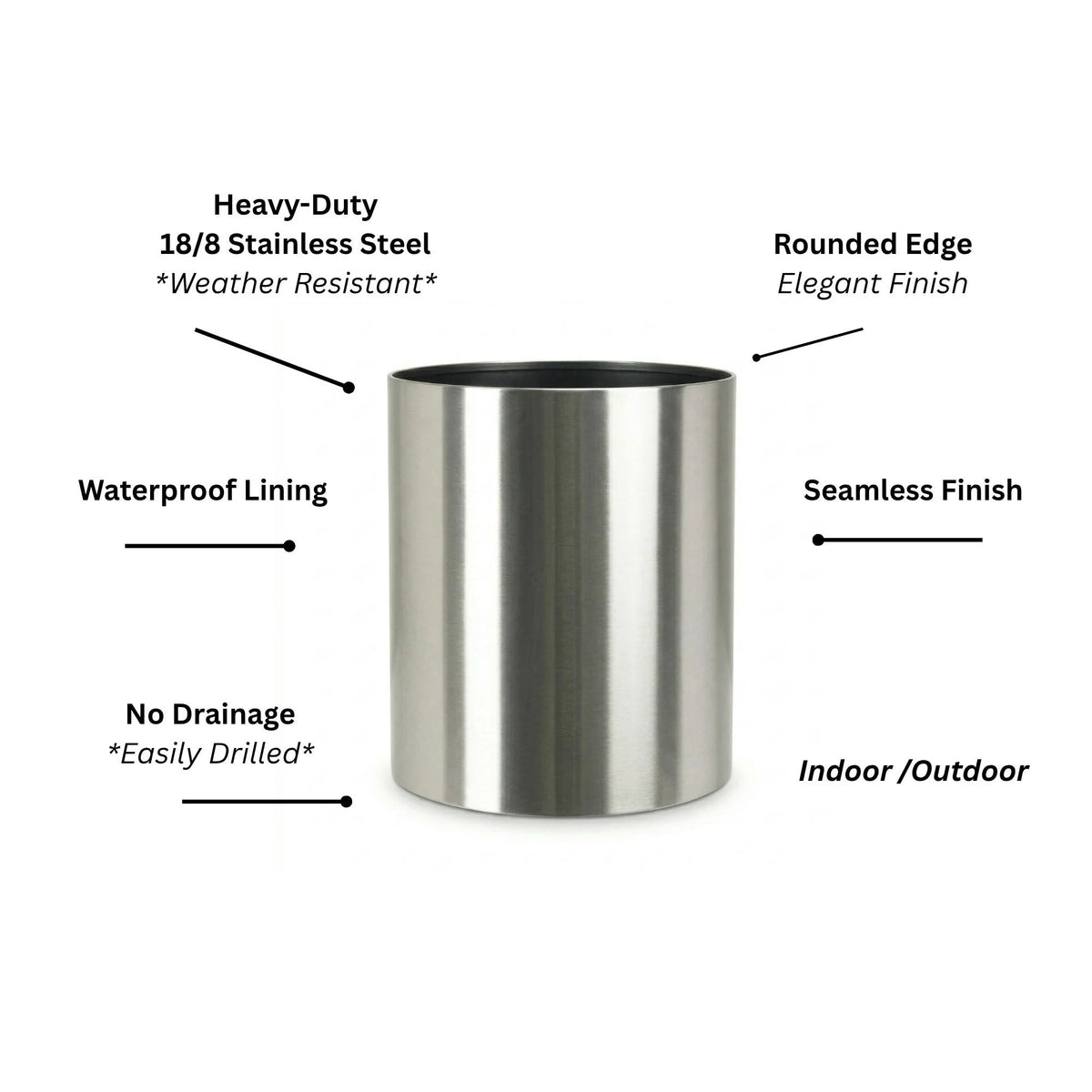 Cylinder Planter Stainless Steel Raised Stand Waterproof Lining