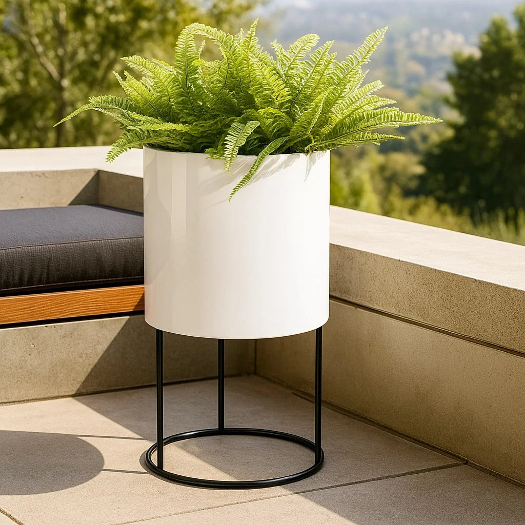 Cylinder Planter Stainless Steel Raised Stand Waterproof Lining