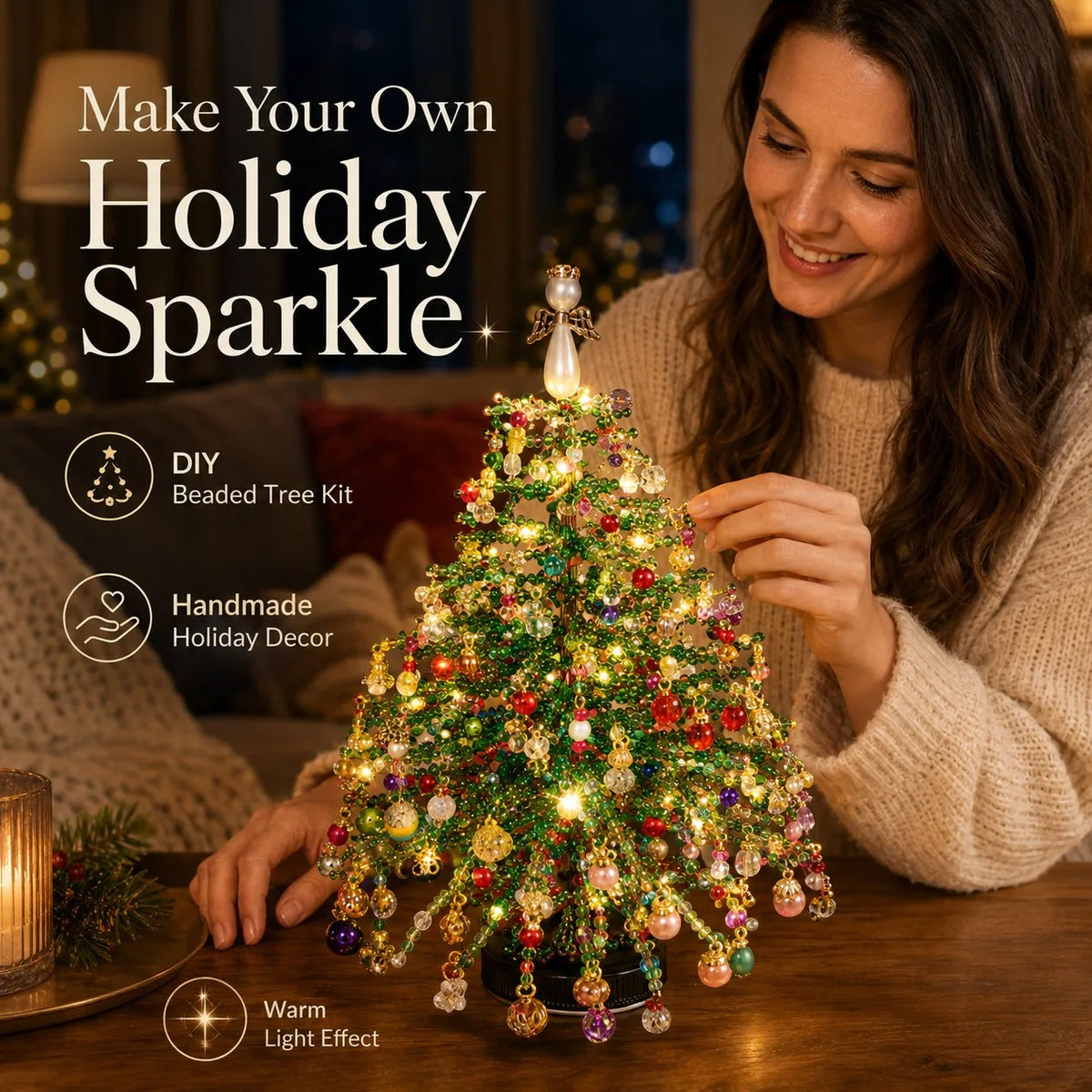 DIY Beaded Christmas Tree Kit Layered Colorful Beadwork