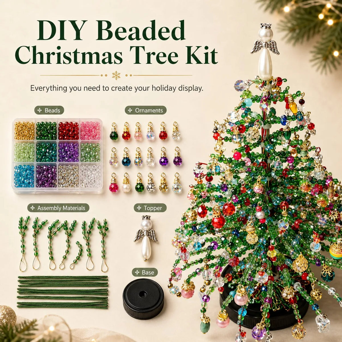 DIY Beaded Christmas Tree Kit Layered Colorful Beadwork