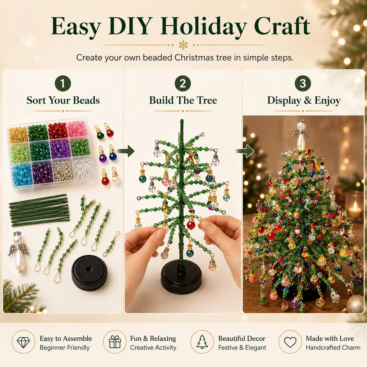 DIY Beaded Christmas Tree Kit Layered Colorful Beadwork