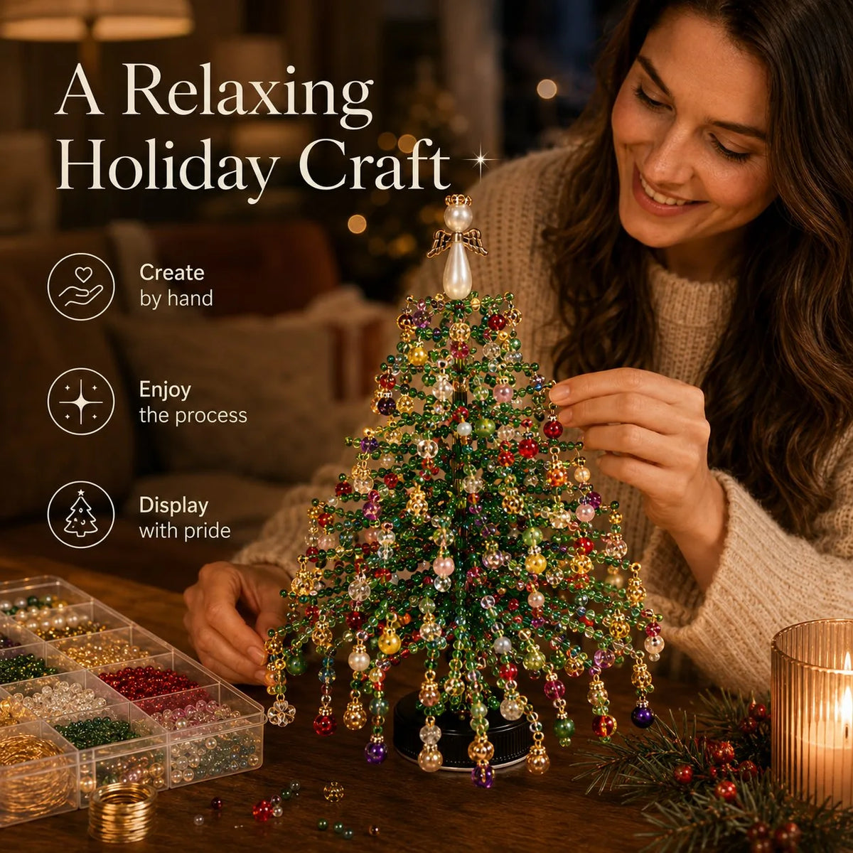 DIY Beaded Christmas Tree Kit Layered Colorful Beadwork