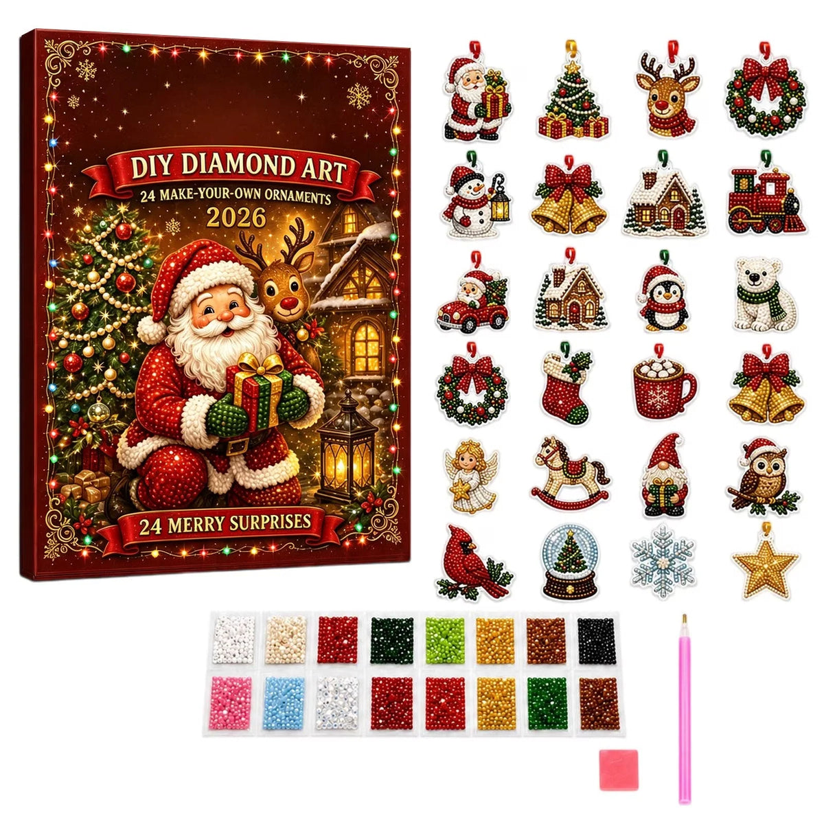 Diamond Painting Advent Calendar 24 Christmas Ornaments