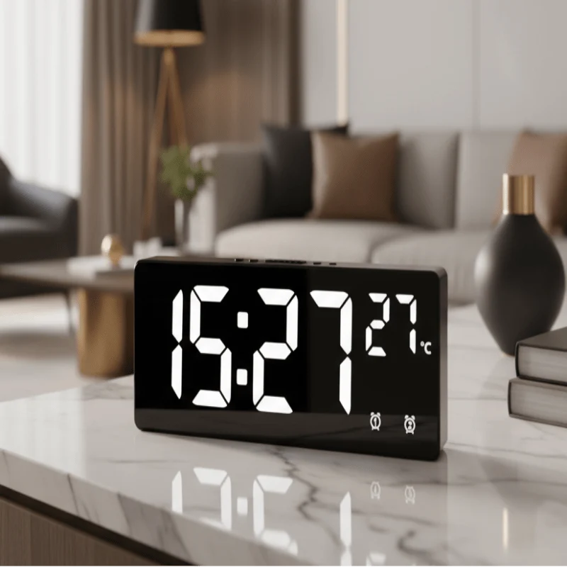 Digital Alarm Clock Clap-Activated Dual Alarms LED Mirror Display
