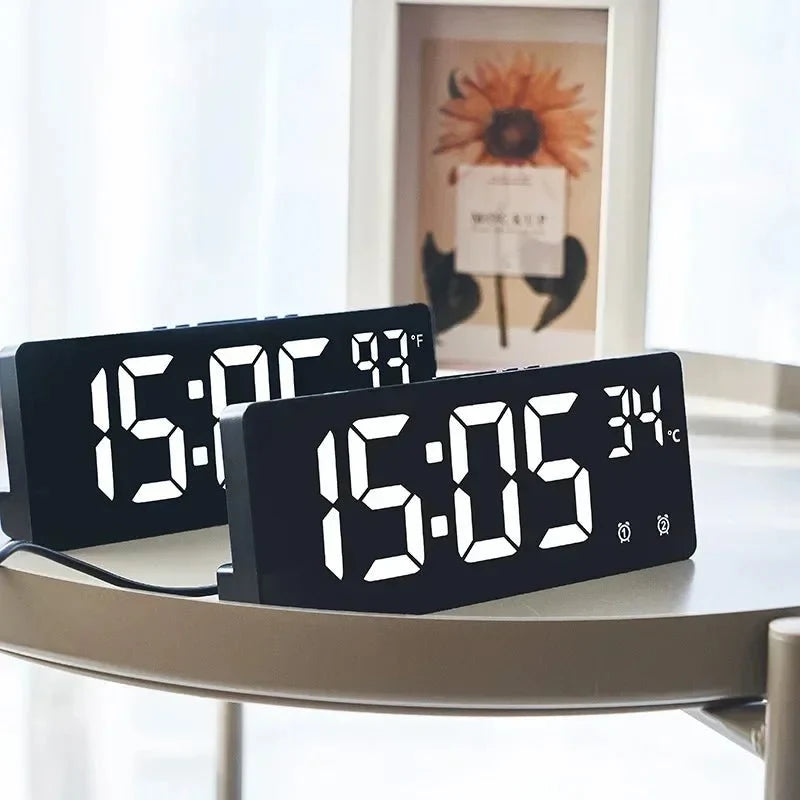 Digital Alarm Clock Clap-Activated Dual Alarms LED Mirror Display