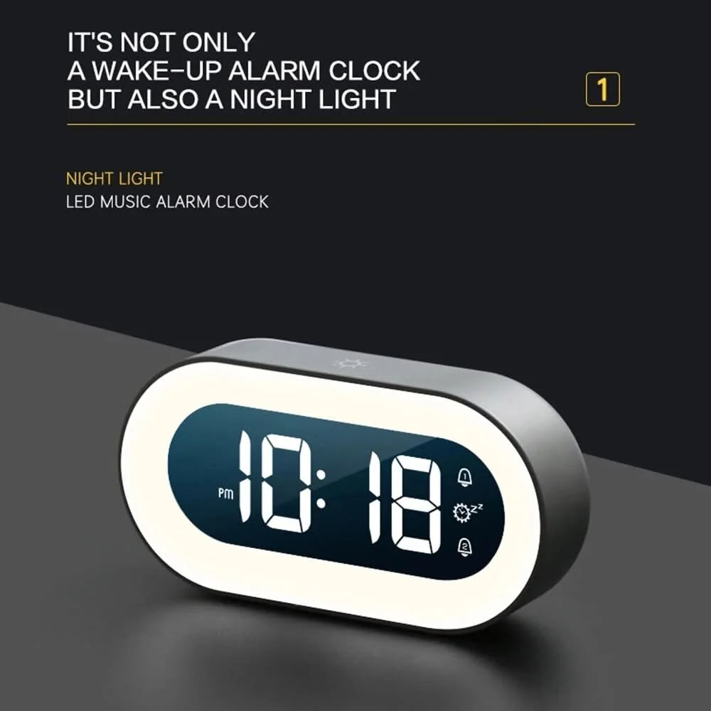 Digital Alarm Clock Dimmable Night Light Rechargeable 15-Day Battery Life