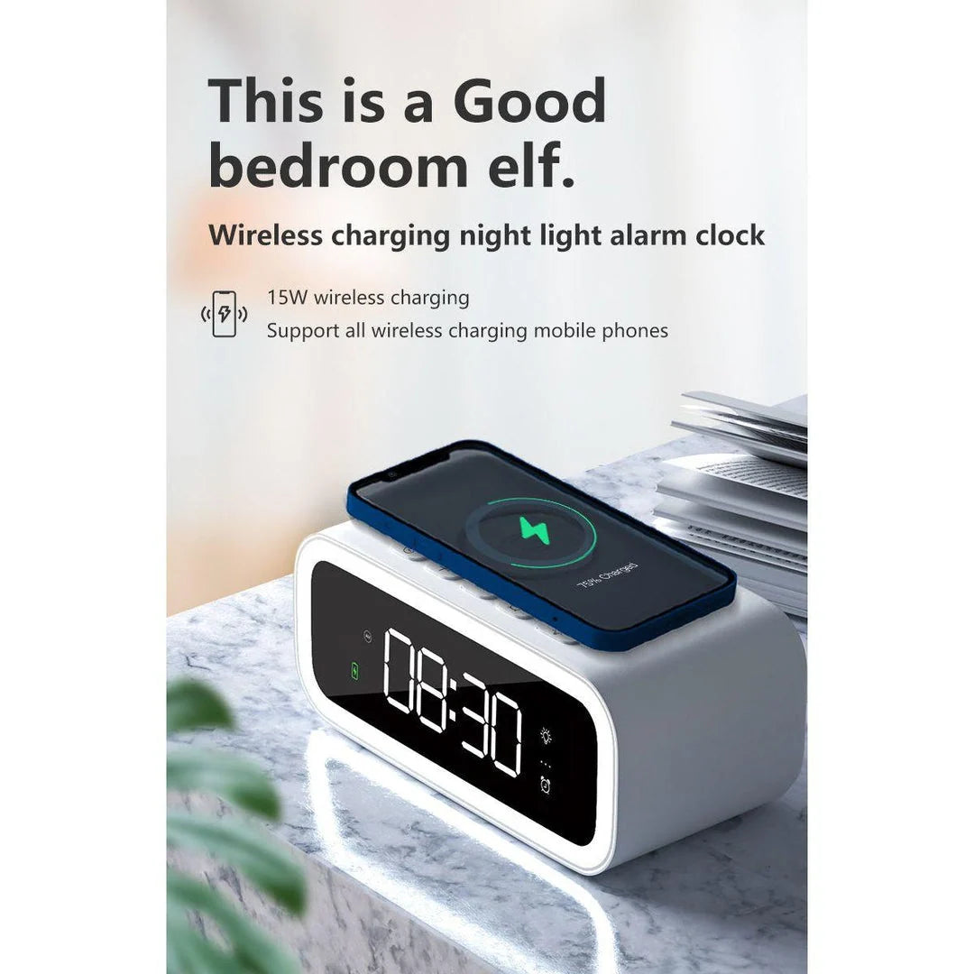 Digital Alarm Clock Qi Wireless Charging Dimmable LED Display