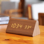 Digital Alarm Clock Wood-Look Voice-Activated Dimmable LED