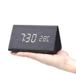 Digital Alarm Clock Wood-Look Voice-Activated Dimmable LED
