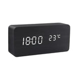 Digital Alarm Clock Wood-Look Voice-Activated Dimmable LED