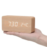 Digital Alarm Clock Wood-Look Voice-Activated Dimmable LED