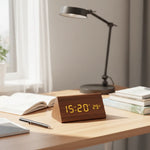 Digital Alarm Clock Wood-Look Voice-Activated Dimmable LED