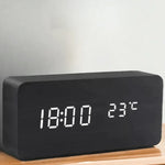 Digital Alarm Clock Wood-Look Voice-Activated Dimmable LED