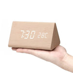 Digital Alarm Clock Wood-Look Voice-Activated Dimmable LED