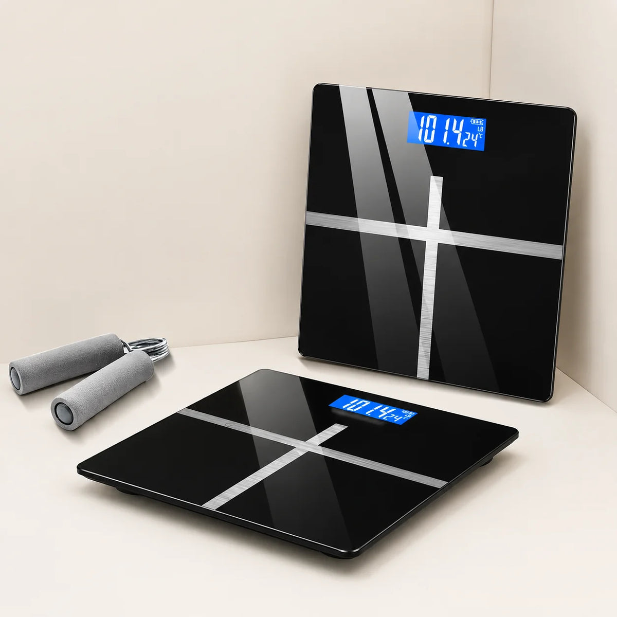 Digital Bathroom Scale USB Rechargeable Blue Backlit Tempered Glass