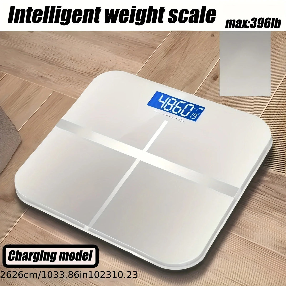 Digital Bathroom Scale USB Rechargeable Blue Backlit Tempered Glass