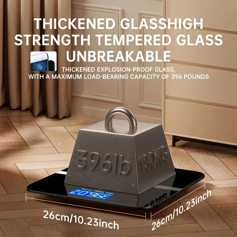 Digital Bathroom Scale USB Rechargeable Blue Backlit Tempered Glass