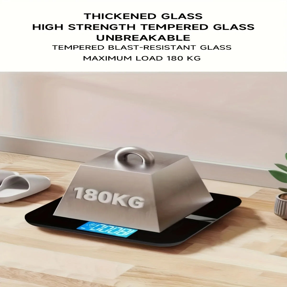Digital Bathroom Scale USB Rechargeable Blue Backlit Tempered Glass