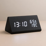 Digital Clock Wood-Look LED Time & Temperature Adjustable Brightness