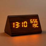 Digital Clock Wood-Look LED Time & Temperature Adjustable Brightness