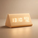 Digital Clock Wood-Look LED Time & Temperature Adjustable Brightness