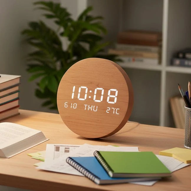 Digital Desk Clock LED Display Compact 7.7-Inch Scandinavian Design