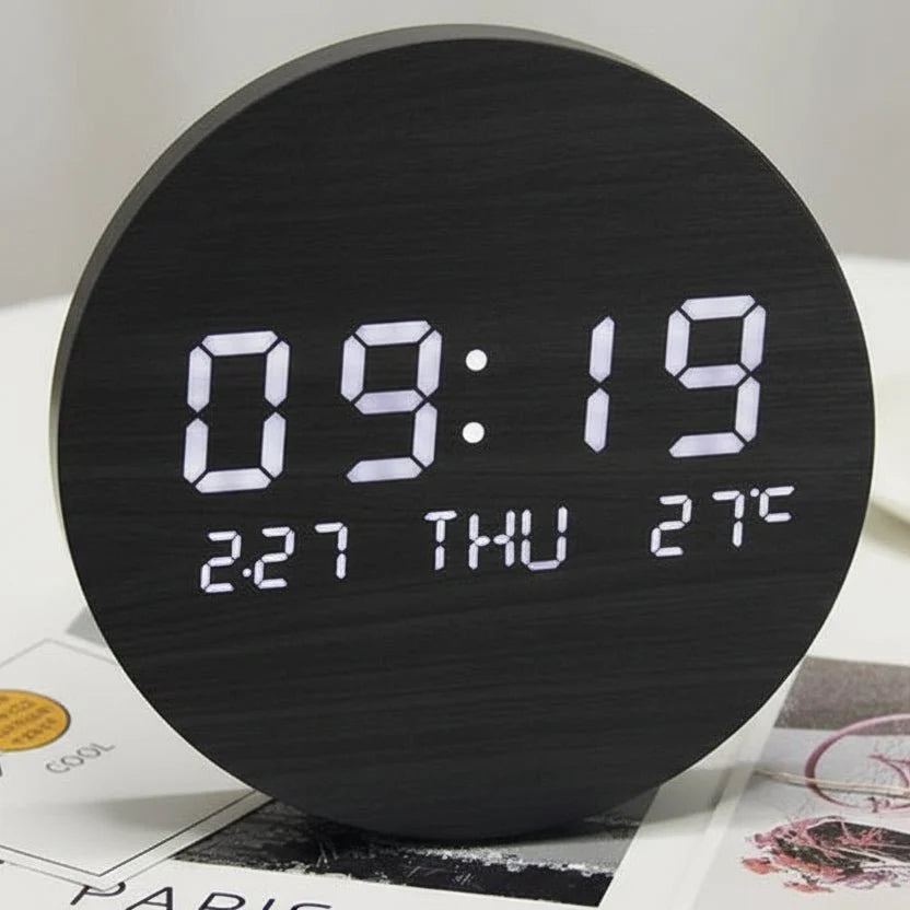 Digital Desk Clock LED Display Compact 7.7-Inch Scandinavian Design