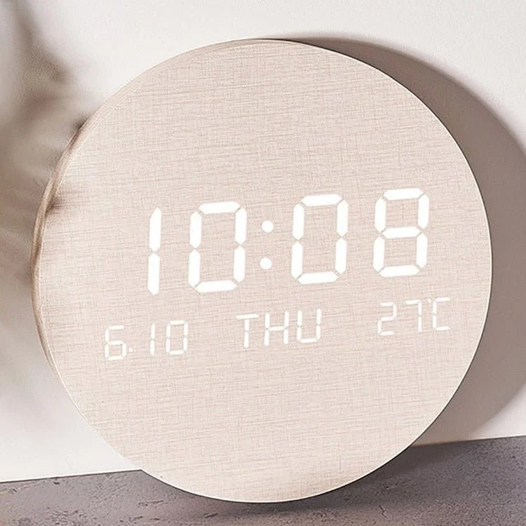 Digital Desk Clock LED Display Compact 7.7-Inch Scandinavian Design